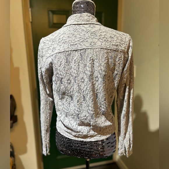 Hinge Gray Lace Jean Jacket Style with Crystal Buttons - Picture 16 of 16